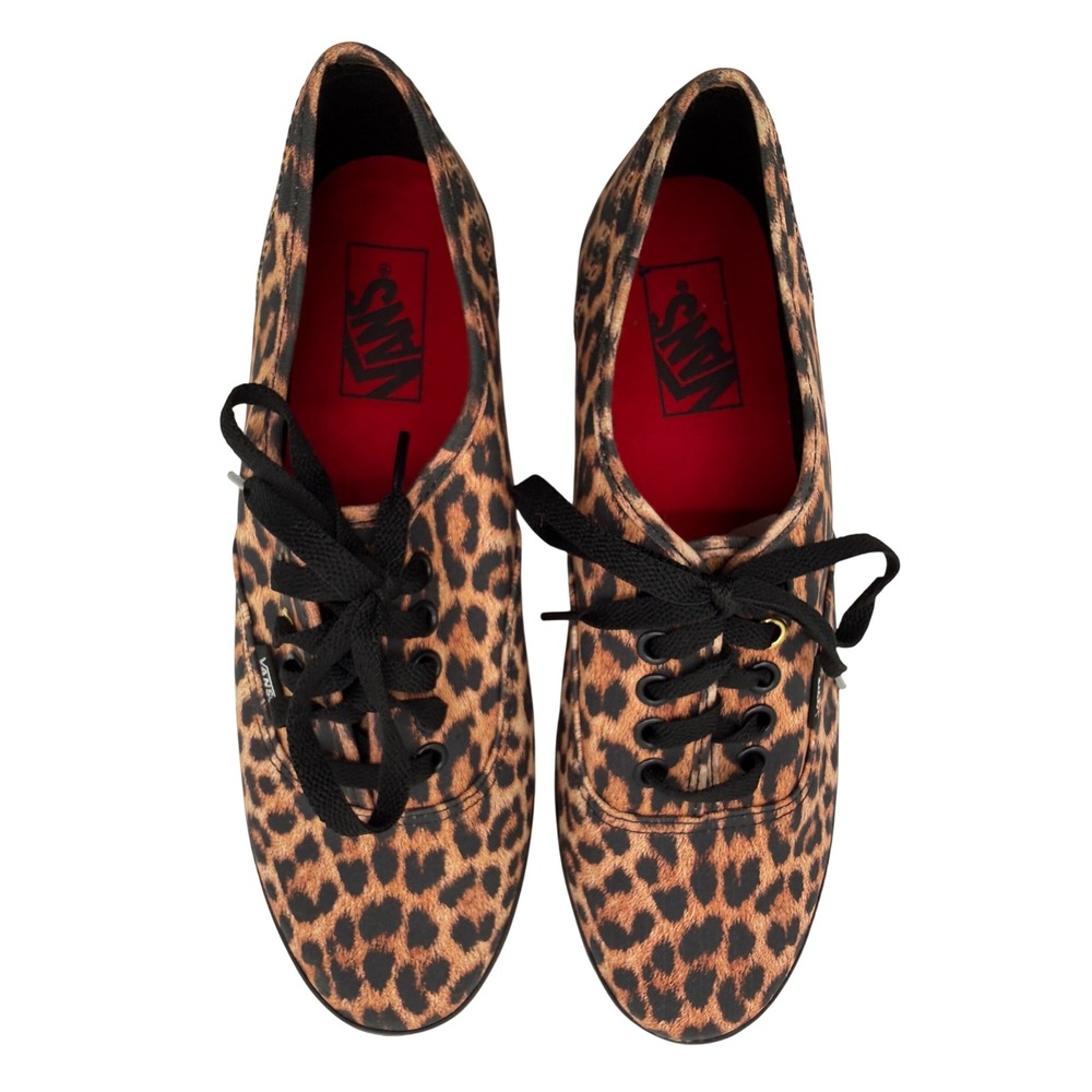 Vans Authentic Lo Pro Sneakers Womens 9.5 Brown Excellent Leopard Animal Print